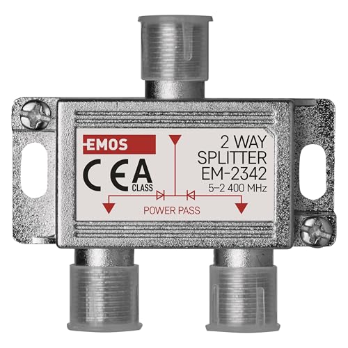 EMOS Répartiteur d'antenne 2 voies classe A - Répartiteur 2 voies avec prise F - Entièrement blindé 3,7 dB - Fréquence 5-2400 MHz - 1 entrée/2 sorties -...