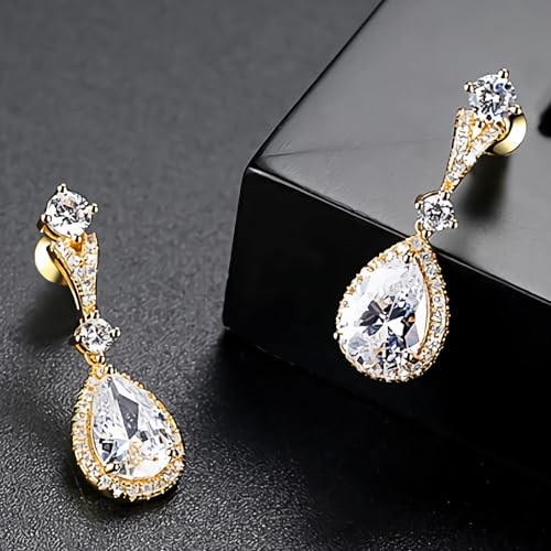 Teardrop Moissanite Earrings, 14K Gold Drop Dangle Earrings for Women, Ideal for Dinners and Special Events3