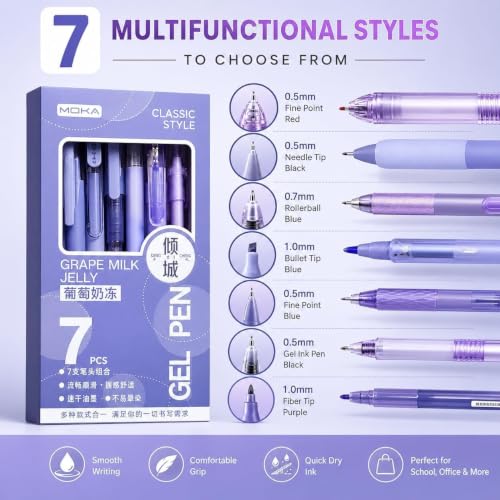 Image of RECLUSE Pastel Gel Pen Set 7 PCS Black Ink 0.5mm Fine Point, Aesthetic Kawaii Pens for School College Office, Cute Jelly Pens for Notes Journaling, Smooth Writing Stationery Set for Girls Boys