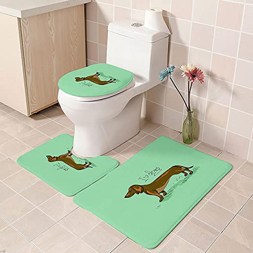 Badteppich-Sets 3-teilige Badezimmerteppiche Grüner Tierhund rutschfest Waschbar Badvorleger für Badezimmer U-Form…