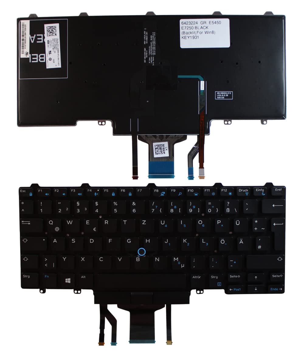 Clavier Dell Latitude E5450 rétroéclairé noir avec pointeau Power4Laptops version allemande - 2
