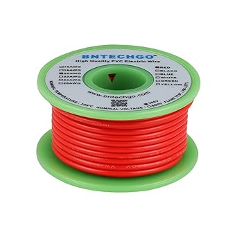 BNTECHGO 20 AWG 1007 Electric wire 20 Gauge PVC 1007 Wire Solid Wire Hook Up Wire 300V Solid Tinned Copper Wire Red 25 ft Per Reel For DIY