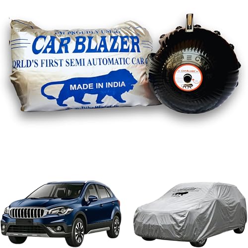 Image of CARBLAZER Portable & Semi-Automatic Full Body Car Covers: Heavy Duty Device| Anti-Theft| Dust & Scratch Proof | Water & Wind Resistant|Custom Fit| Dual-Side Cover, Compatible for Maruti S Cross