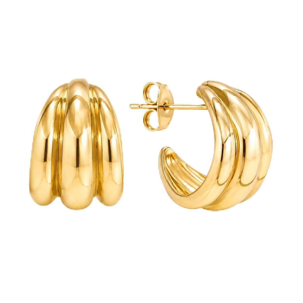 Mahani Chunky Gold Earrings for Women – Puffy Ridged Dome Hoops, 18K Gold Plated & Waterproof Statement Studs, Hypoallergenic Stainless Steel, Trendy Gold Jewelry Gift