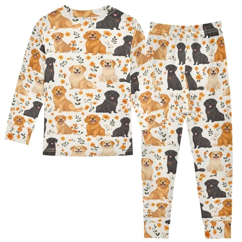 Flower Cute Smile Dog Pattern Cute Pajama Sets Long Sleeve Top and Pants, Snug Fit Sleepwear for Night Wears2