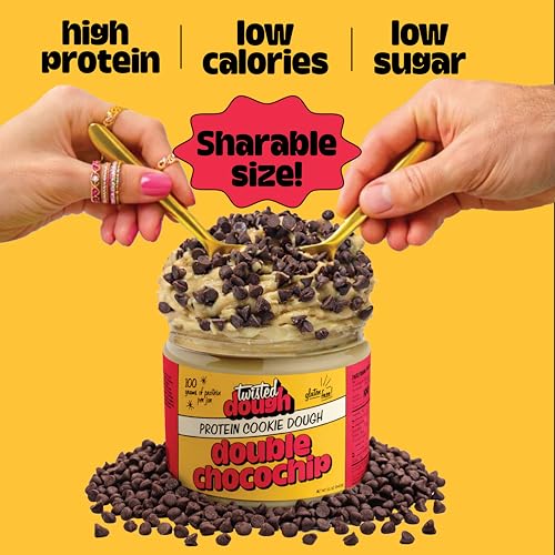 Image of Twisted Dough Protein Cookie Dough, Double Chocolate Chip Flavor, 2 Pack, 100g Protein, Healthy Snacks, Gluten Free Edible Cookie Snack, High Protein Low Carb & Low Sugar Dessert for Kids & Adults, Keto Friendly