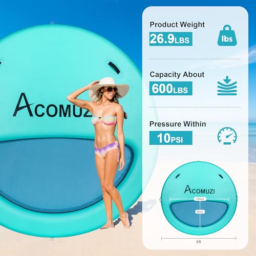 ACOMUZI 8FT Water Hammock Inflatable Floating Dock, Round Floating Ring Lake Floats for Adults, Heavy Duty Pool Float Raft for Ocean and Lake, Mint Green Light Blue by ACOMUZI - Image 5