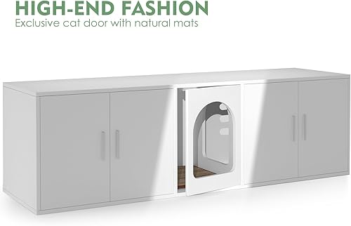 Miniatura 2 de Caja de arena para 2 gatos, caja de arena para gatos con habitación doble, muebles de madera con puerta para gatos, color blanco