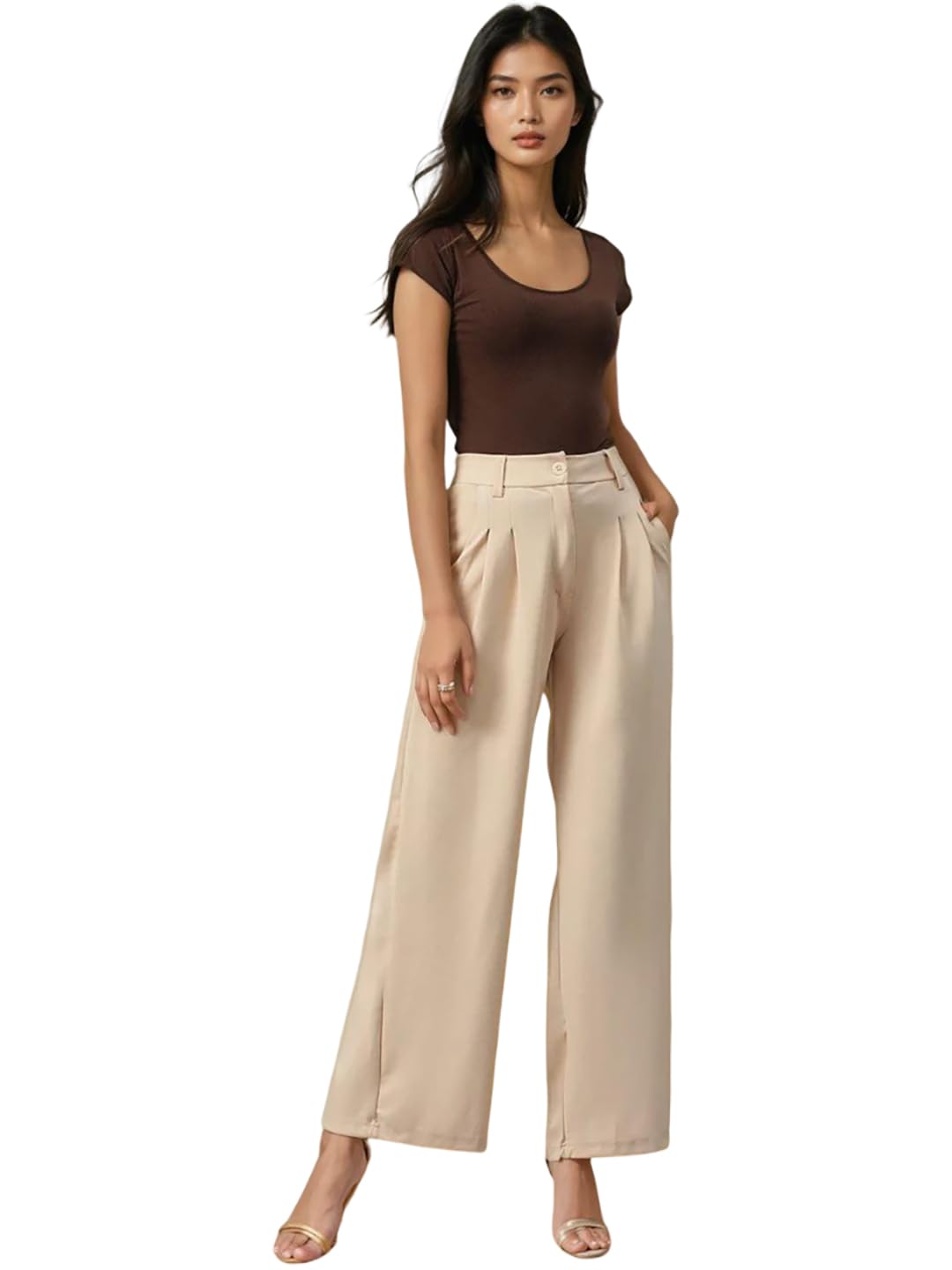 KOTTY Women’s High Rise Korean Viscose Rayon Trousers – Relaxed Fit, Comfortable & Stylish