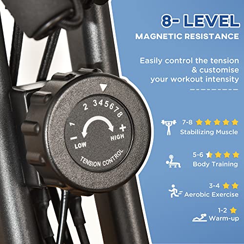 Soozier 3 in 1 Folding Exercise Bike, 10dB Super Silent Stationary Bike with 8-Level Magnetic Resistance, Heart Rate Sensor, Adjustable Seat, Resistance Bands and Wheels - Image 6