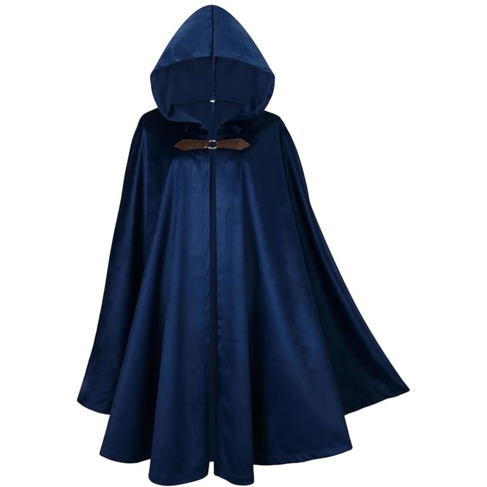 RRCBMD Mens Renaissance Medieval Hooded Cloak Victorian Steampunk Costume Cosplay Blue-100CM - Image 2