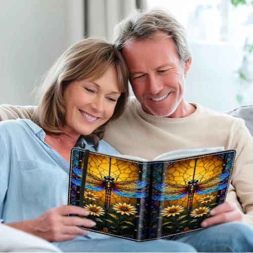 Image of Photo Album 4x6 120 Photos with Strong Elastic Band Stained Glass Dragonfly | Large Capacity Premium Leather Picture Album, Portable Wallet Albums Photo Book for Family Anniversaries Wedding Baby