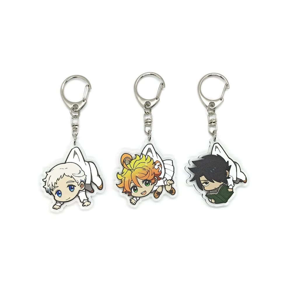 Set of 3 Promised Neverland Acrylic Keychain Emma, Norman, Ray v4, Multicolored, Pendant Height: 2 inches