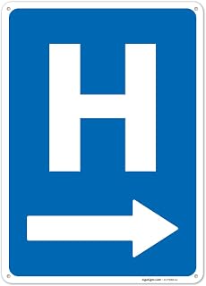 H Hospital Entrance with Right Arrow Sign, 10x14 Inches, Rust Free .040 Aluminum, Fade Resistant, Made in USA