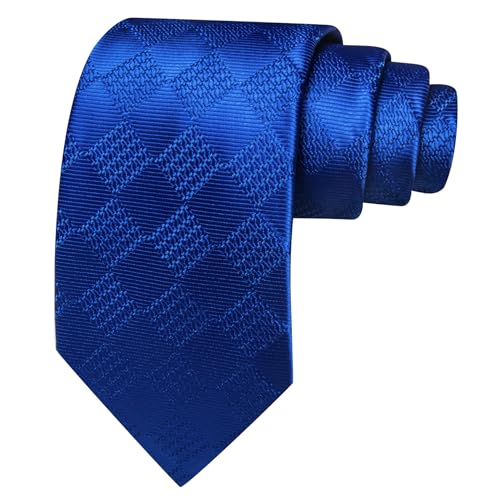 Image of Barry.Wang Plaid Ties Check Mens Necktie Set with Handkerchief Cufflinks Classic Stripe