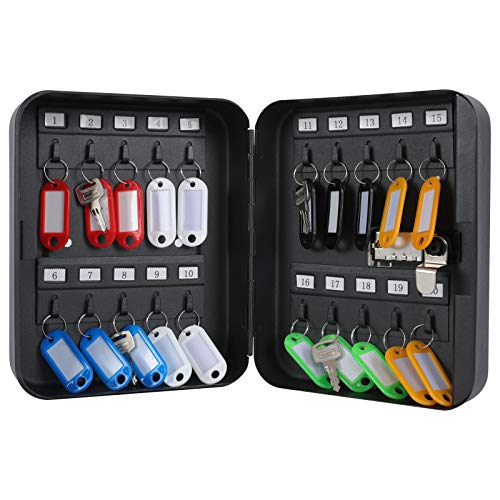 KYODOLED Key Cabinet Wall Mount,Locking Key Organizer,Key Storage Lock Box with Code,Key Management with Combination Lock,20 Key Hooks & Tags Key Lab,7.87 x 6.3 x 3.14 inch,Black