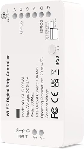 Ericsity Controlador de tira de luz LED WLED, controlador LED direccionable RGB RGBW WS2812B SK6812 WS2811 TM1814 WS2813 WS2815 5-24V WiFi APP