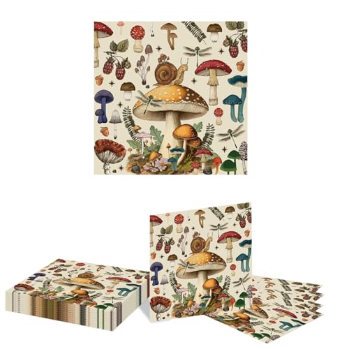 Kotkiddy 20 Stück Vintage Gästeservietten Design Pilz Papier Abendessen Verzierungs Servietten für Thanksgiving Herbst Heim Küche Speisezimmer Dekoration