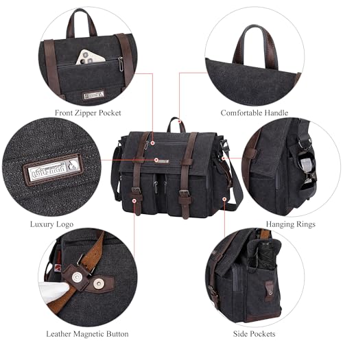 Image of WITZMAN Vintage Canvas Messenger Bag for Men Large Satchel Bags Crossbody Shoulder Fit 17 inch Laptop