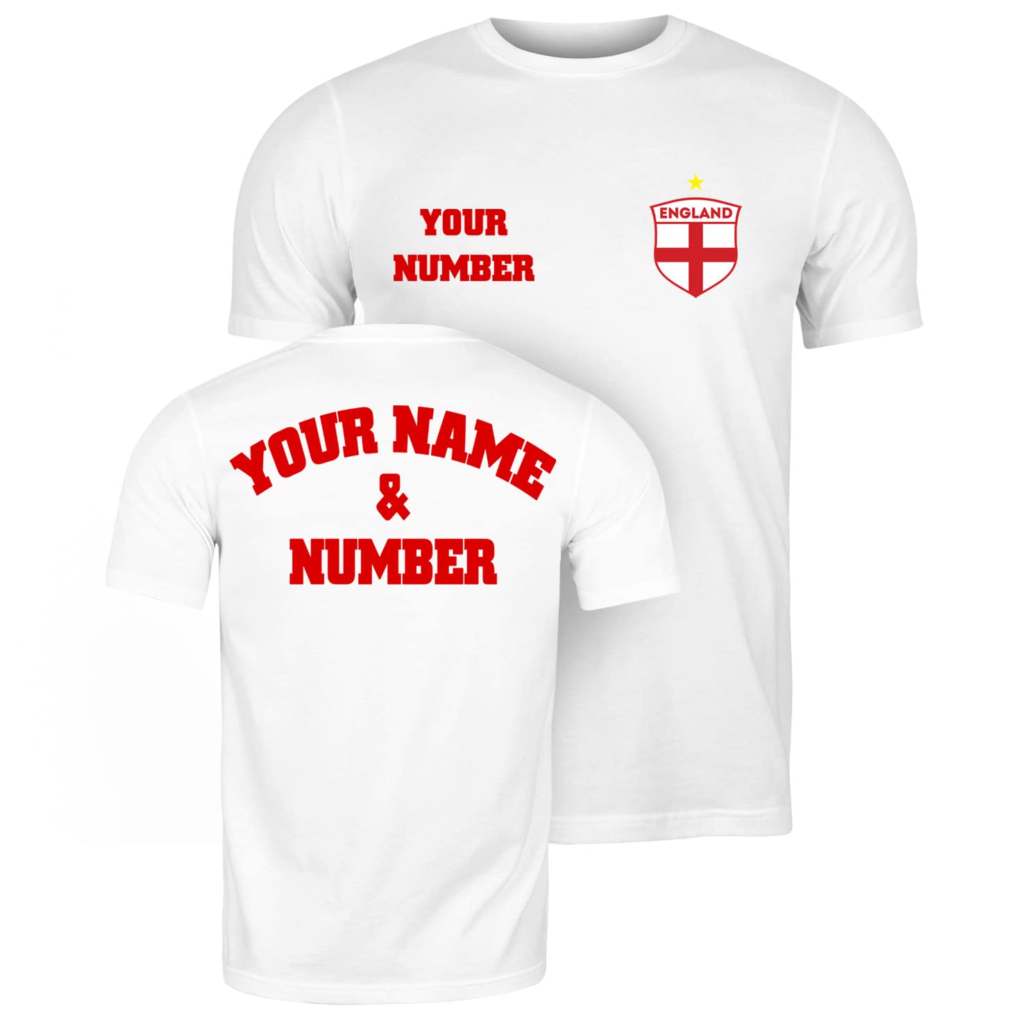 lepni.me Mens Personalised T-Shirt England Football Jersey with Your Name and Number | English Flag Badge | Football Championship (4XL White Multi Color)