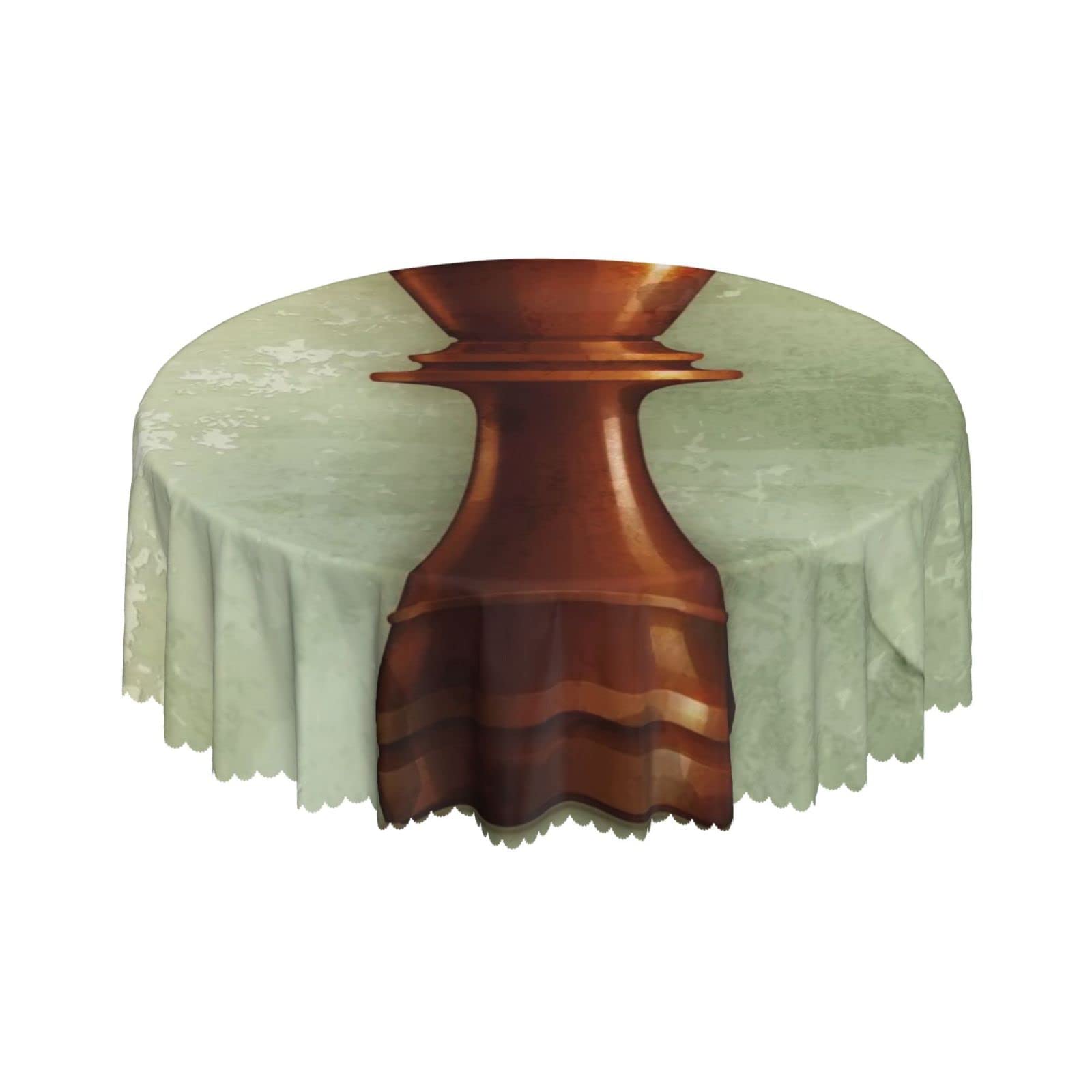 Lsjuee Vintage Chess King Brown Round Tablecloth 60 Inch Printed Washable Tablecloth for Dining Party Holiday Fall Home Decorative