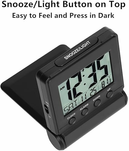 Miniatura 5 de FAMICOZY Pequeño Reloj Despertador Digital Plegable de Viaje con DíaMesFechaTemperatura Interior, Fácil de Leer y Configurar, Volumen de Alarma