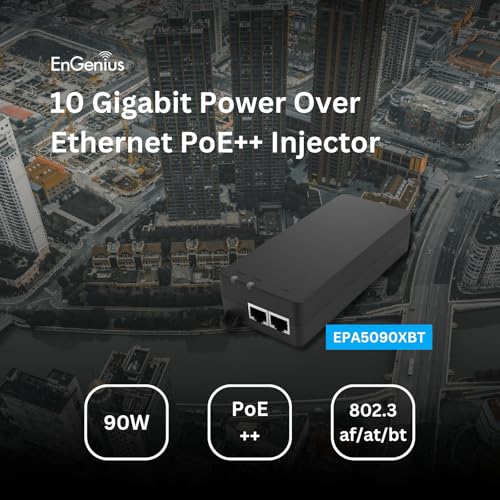 Image of EnGenius 10Gbps Power Over Ethernet PoE++ Injector | 90W | Type 3 & 4 | 802.3af /at /bt | Plug & Play | Up to 100 Meters (328ft) | Single Port [EPA5090XBT]