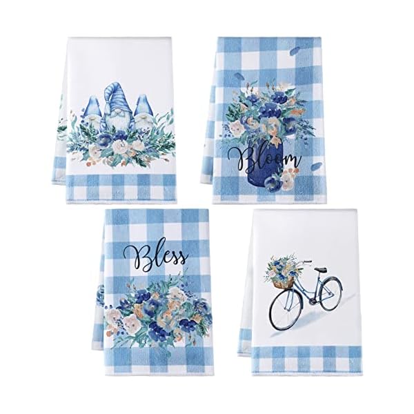 Bencailor Set of 4 Farmhouse Summer Kitchen Towels Gnome Flower Bike Decoration Dinnerware Towel Microfiber Summer Tea Towel Blue and White Buffalo Plaid Summer Towel Bathroom Decor, 16 x 24 Inch Bencailor Set of 4 Farmhouse Summer Kitchen Towels Gnome Flower Bike Decoration Dinnerware Towel Microfiber Summer Tea Towel Blue and White Buffalo Plaid Summer Towel Bathroom Decor, 16 x 24 Inch