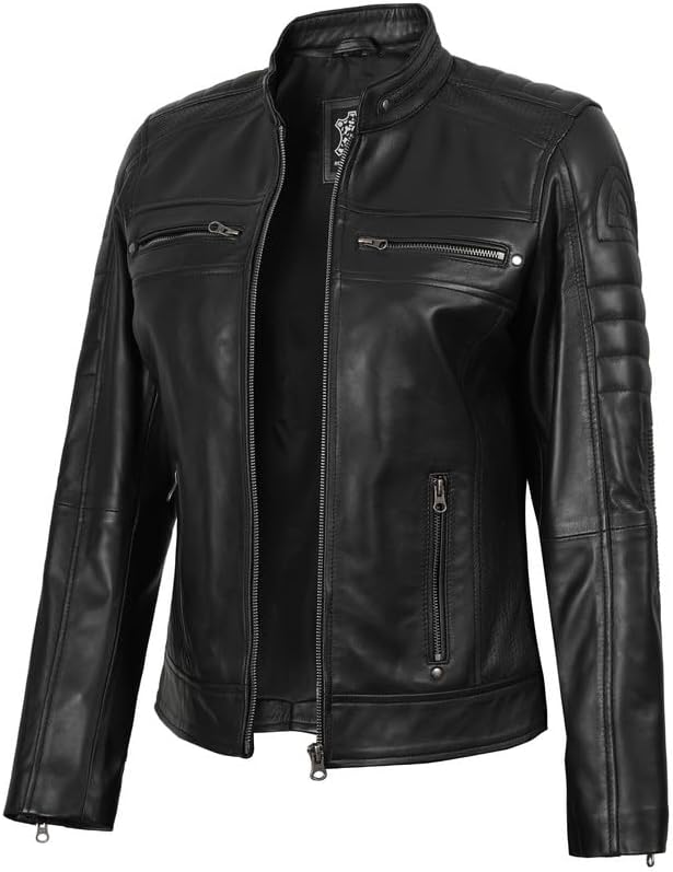 Blingsoul Cafe Racer Leather Jacket Womens - Real Lambskin Leather Jackets for Women