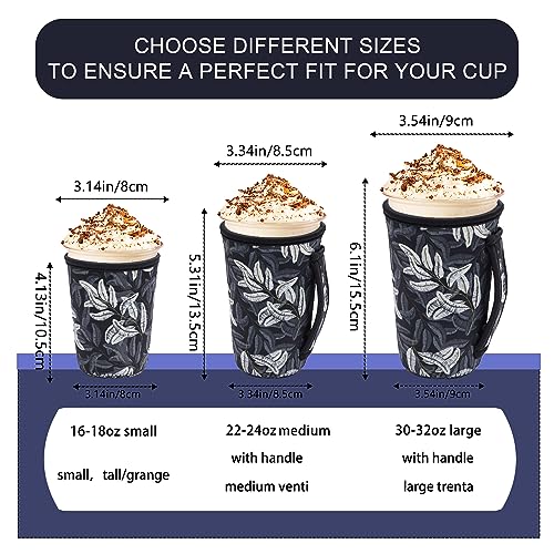 Image of 3Pk Reusable Iced Coffee Sleeves, Neoprene, Floral Fits 16-32oz Hot /Cold