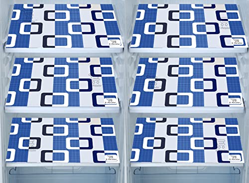 Image of Polyester 3-Layered Fridge Top Cover /Refrigerator Cover with Utility Pockets and Set of 6 Pc Fridge Mats (Color- Blue, Size-39x21 Inch)