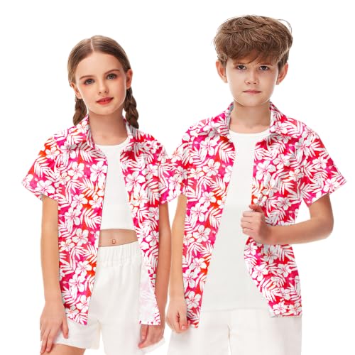 Image of Remimi Unisex Kids 4th of July Button Up Shirt Boys American Flag Print Hawaiian Beach Short Sleeve Tops 5-14 Years