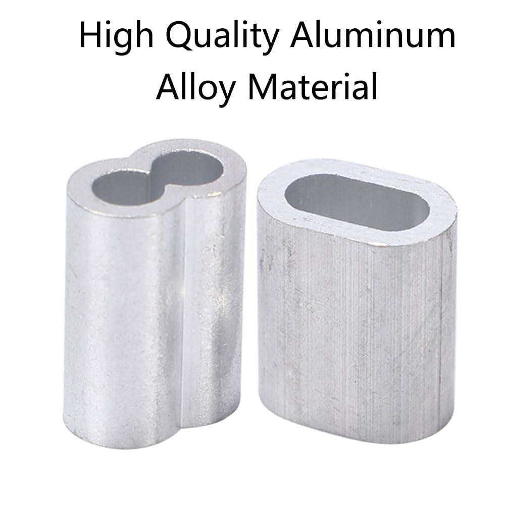100 mangas de crimpado de cuerda de alambre, 2 mm/0.08 pulgadas elípticas de aluminio para fijación de alambre/cuerda/cable
