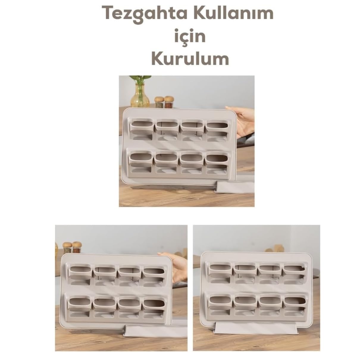 Deinhaus 8'li Standlı Baharatlık Seti, Tezgah Üstü ve Duvara Monte, Kilitli Kapak, Şeffaf Kavanozlar, BPA İçermez, Modern Minimalist, Bej/Gri