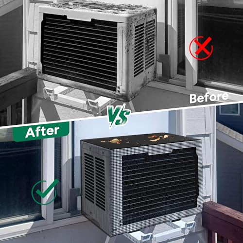 Image of Window Air Conditioner Covers Outside: Mesh Cover for U-Shaped Air Conditioner 8000BTU-12000BTU, Anti-Leaf, Dustproof, Windproof, Waterproof, Outside Window AC Protection Cover, Black