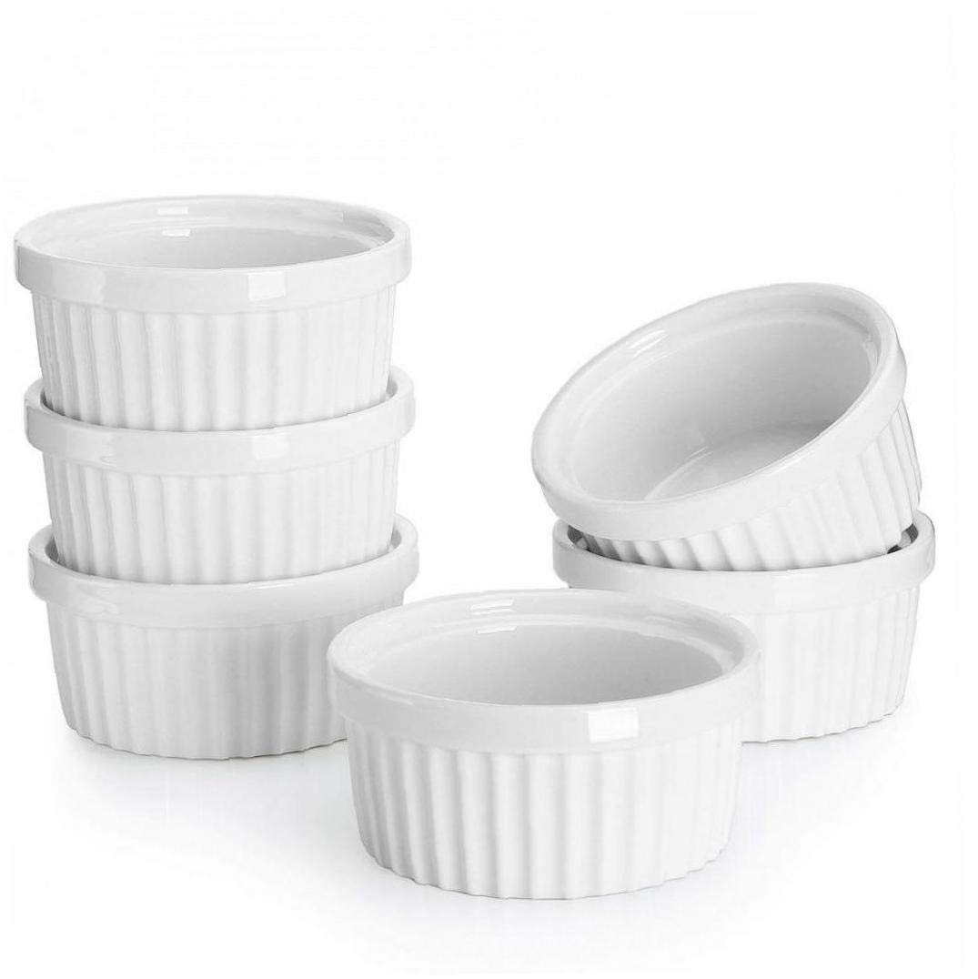 Amoyer 2Inch 5X2.6cm Set Of 6 Fine White Porcelain Ramekins Cup 6 Sizes Baking Creme Brulee Pudding Custard Cups 5 * 2.6Cm