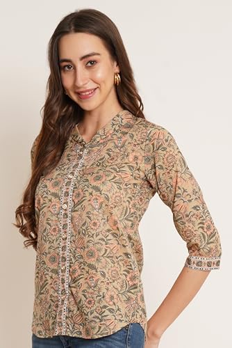 Image of COTLAND Fashions Jaipuri Cotton Floral Printed Shaded Shirt for Women (Top Style)