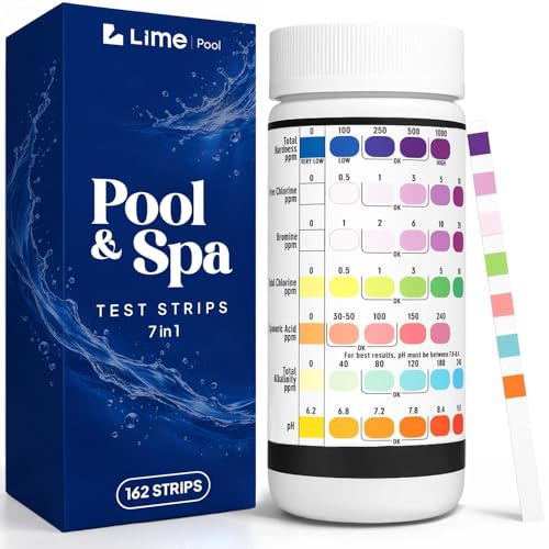 LIME POOL 162 Pcs 7-Way Hot Tub, Spa & Pool Test Strips - Accurate Readings in 15 Seconds