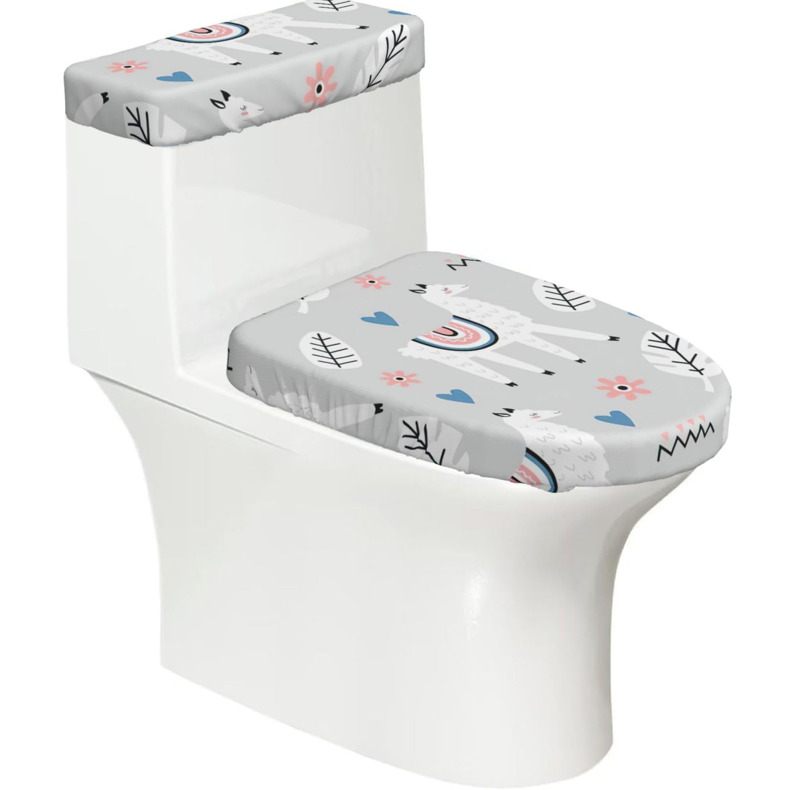 Alpaca Print 2-Piece Stretch Toilet Cover Set, Elastic Breathable Toilet Seat and Tank Lid Protector
