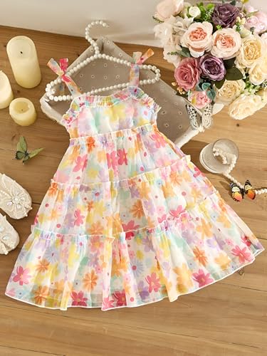 Image of Buy & Try Girls Printed Georgette Frock, Sleeveless Summer Dress, Lightweight Knee Length Baby Girl Dress, Casual Outfit, Soft Comfortable Fabric, Stylish Kids Wear