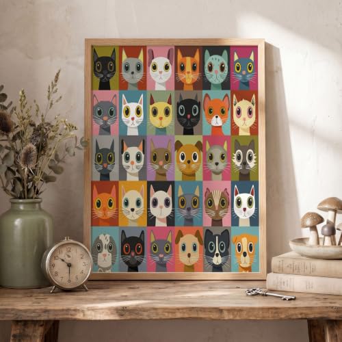 Lienzos decorativos de pared de 70x100cm con retratos de gatos graciosos modernos sin marco
