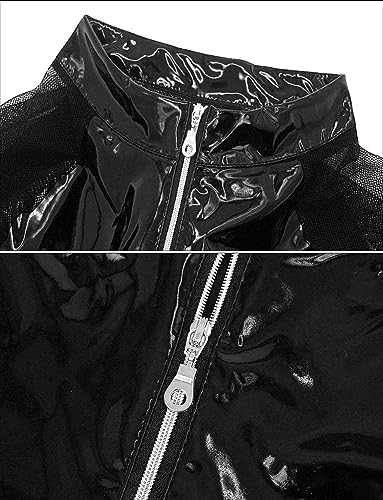 Image of AIEOE Men's Leather Metallic Shirts Shiny Slim Fit Stretch Top Wetlook Club Party Undershirts
