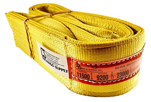 DD Sling. Multiple Sizes in Listing (Made in The USA) 4" x 8', 2 Ply, Nylon Lifting Slings, Eye & Eye, Heavy Duty (900 Webbing), 11,500 lbs Vertical, 9,200 Choker lbs, 23,000 lbs Basket (4"x8')