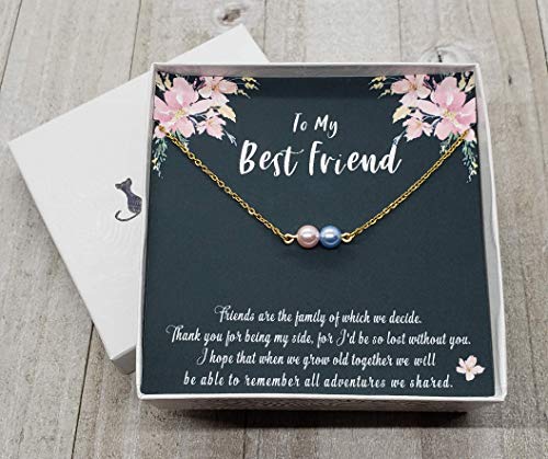 Best Friend Necklace, Personalized BFF Necklace with Swarovski Pearl, Pearl Necklace for Friend, Friendship Necklace, Gift for Best Friend