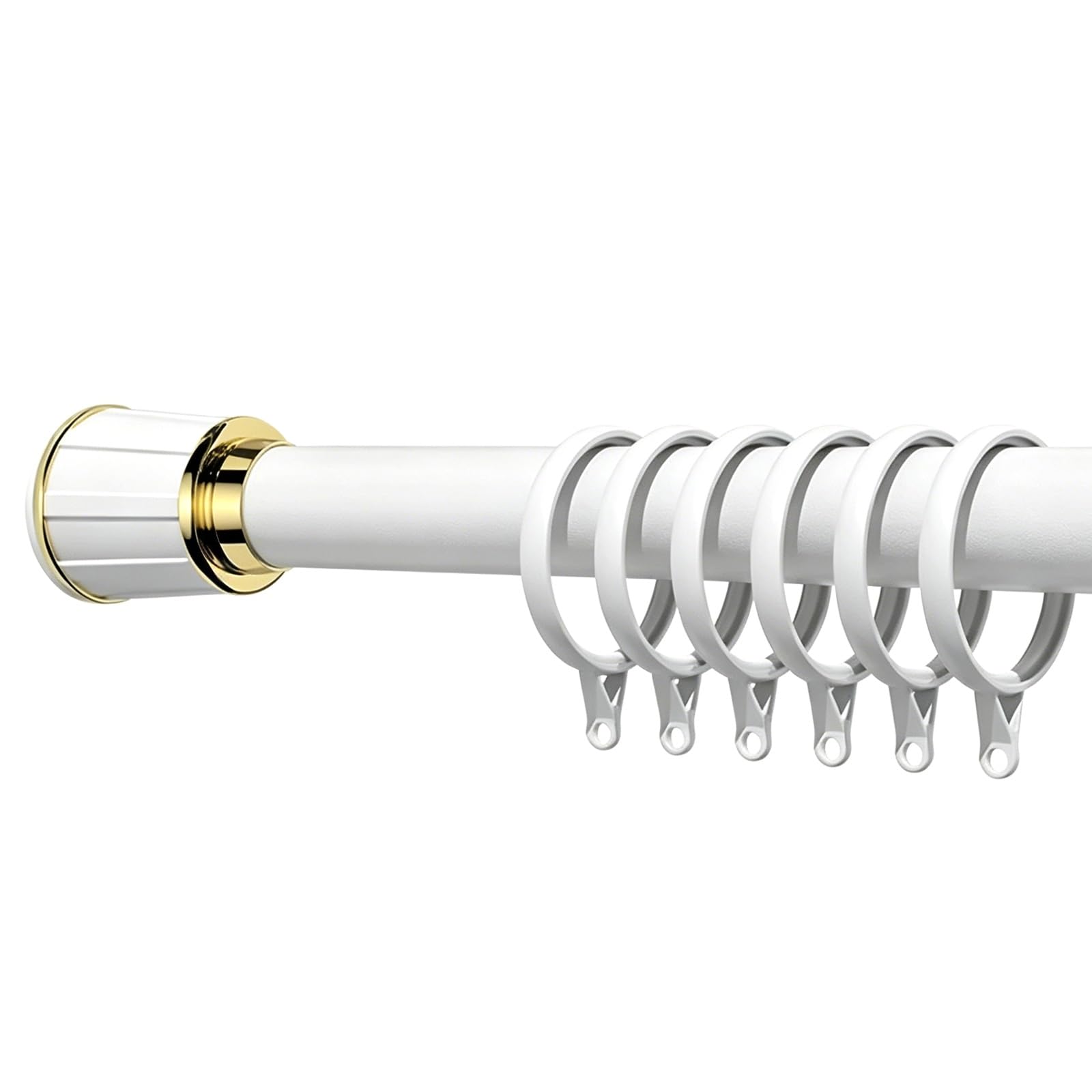 Adjustable Shower Curtain Rod with 20 Rings, No Drill Spring Loaded Shower Rod Tension for Windows Doorways Closets Bathrooms, Fits 31"-165" Spaces(White,268-318cm/105-125in)