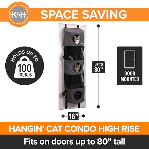 K&H Pet Products Hangin Cat Tree Condo 5 Level Door Mounted Cat Furniture, Space Saving, Mesh Levels, Peep Holes, Interconnecting Levels, Collapsible, Tool-Free Assembly - Gray - Fits Doors <80in H by K&H Pet Products - Image 4
