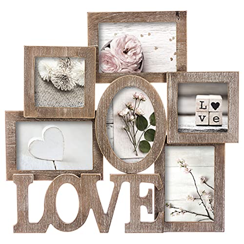Cadre photo à suspendre pour 6 photos | Cadre photo mural style bois naturel, cadre photo ovale et carré, cadre photo mural moderne et unique en bois Cover