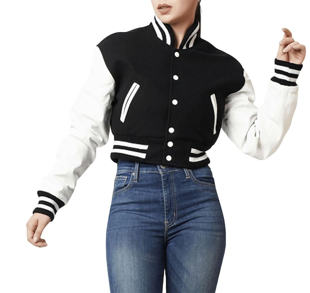Amazon.com: Fancyd Women's Cropped Varsity Jacket Long