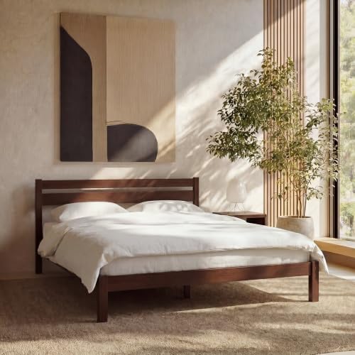 Image of LIFEMENT Classic Wood Platform Bed Frame with Headboard, Essential, Noise Free, Under Bed Storage, No Box Spring Needed, Easy Assembly (Walnut, Queen (U.S. Standard))