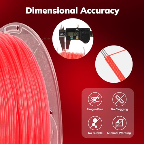 Image of AMOLEN 95A TPU 3D Printer Filament, 1.75mm Glow in The Dark Red, Soft TPU Flexible 3D Printing Filament, High Hardness & Resilience, Best with UV Lamps, 1kg Spool(2.2lbs), Fit Most 3D Printers